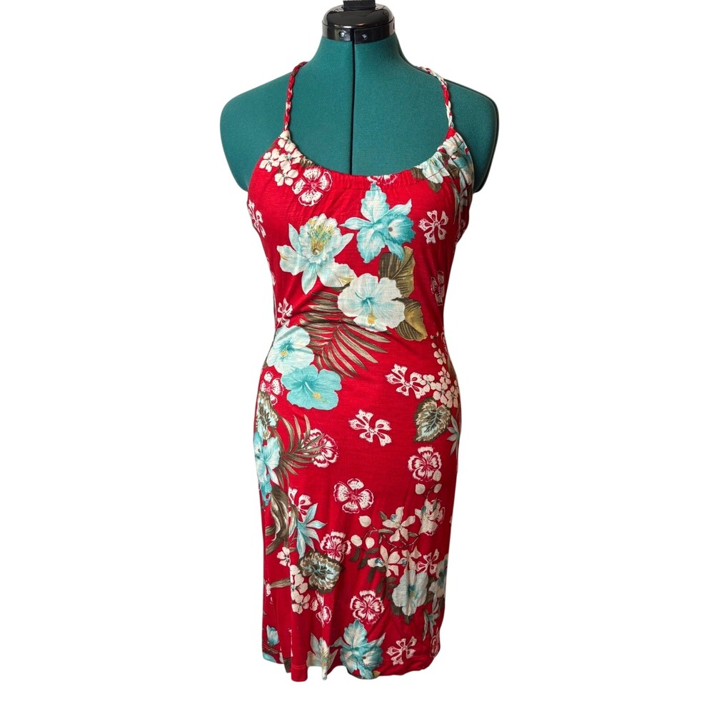 H&M Dress‎ Red Tropical Floral Halter Neck Womens Size 6 Vacation Y2K Resort